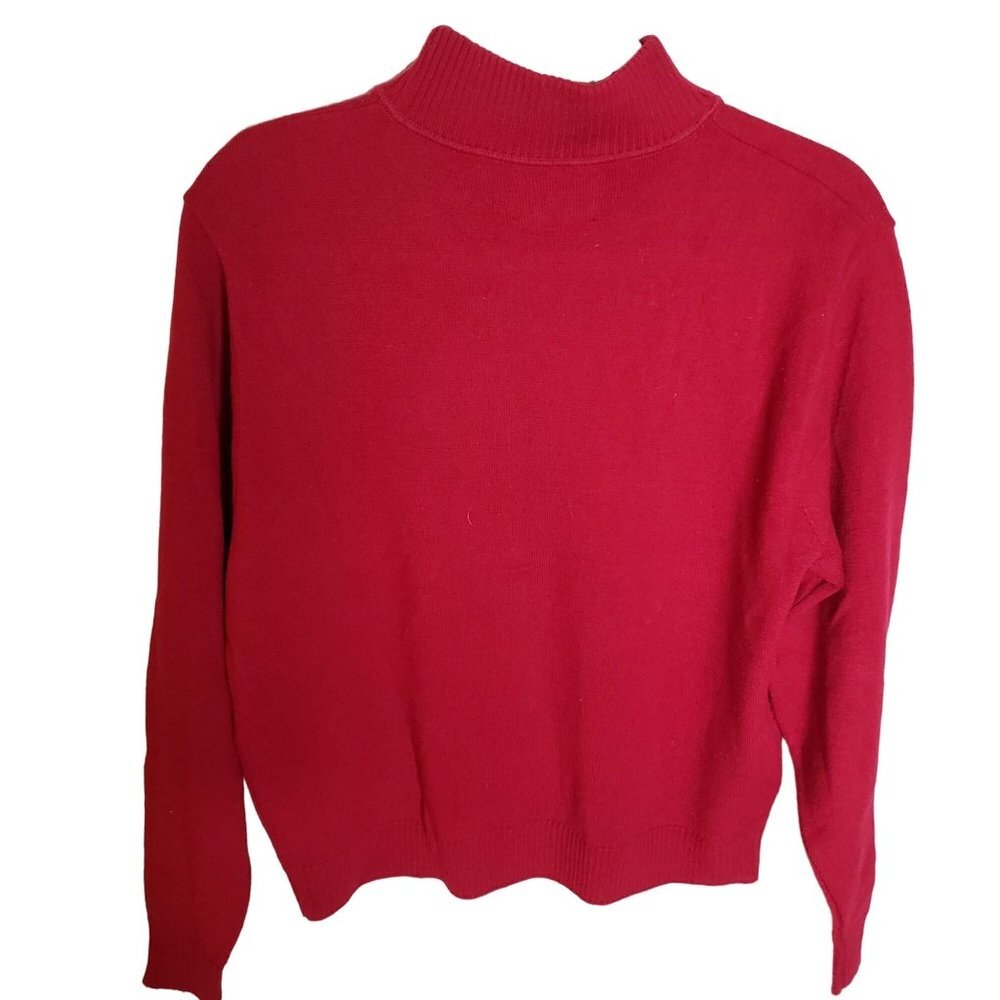 Pendleton Mock Turtleneck Woman Size L 100% Virgin Wool Dark Red Classic